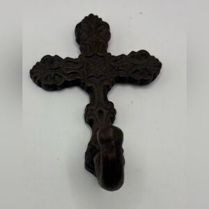 Vintage Cast Iron Wall Cross Hook Rustic Western Farmhouse Metal Hanging Decor